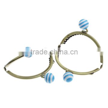 Metal Frame Kiss Clasp Arch For Purse Bag Antique Bronze Blue & White Resin Ball 8.5x7cm(Open:13x8.5cm),3pc,Bulk