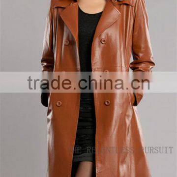 Lady's Fashion Geniune Long Pig Leather Jacket(Fashion)