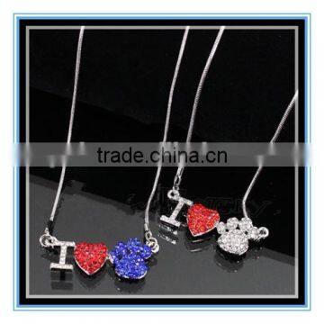 2015 fashion I love dog paw print necklace crystal love paw print necklace as gift