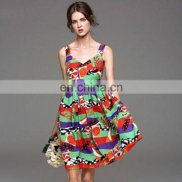 Ladies high quality linen v neck dress designs wide strap dress