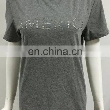 Applique Bead on T-shirt, Lady Apparel from china, 100% cotton T-shirt for American Women
