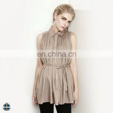 T-WSS004 Sleeveless Ladies Shirt Cutting Long Shirt Designs