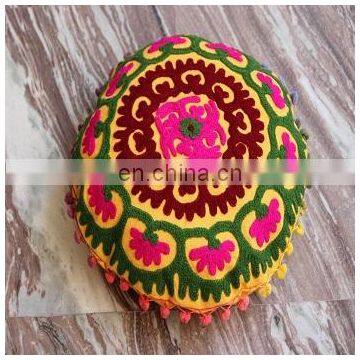 Flower Embroidered Suzani Round Cushion Cover Round Pillow Case 16'' CU16