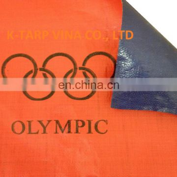 190 GSM Dark Blue/Orange PE Tarpaulin with logo printing