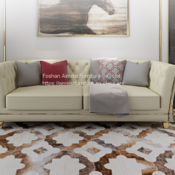 Luxury Leather Cushion Solid Wood Structure Pull Clasp Living Room Sofas photo-5