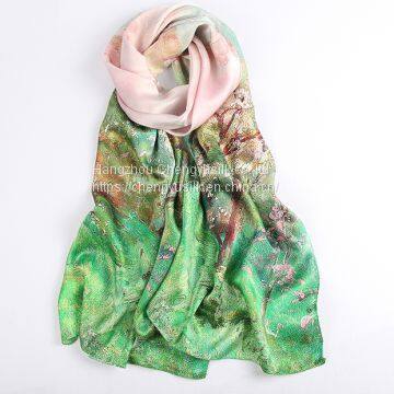 Beautiful Wholesale Women Long Custom Silk Scarf Printing 100% Silk Scarf photo-2