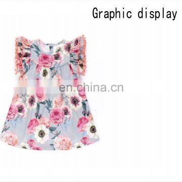 Leopard Serape Pom Pom Dress Summer Casual Dress Baby Girl Dresses