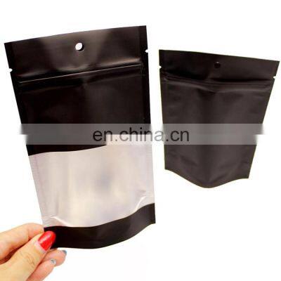 Custom matte black food grade reusable tea packaging stand up window bag packaging for spices