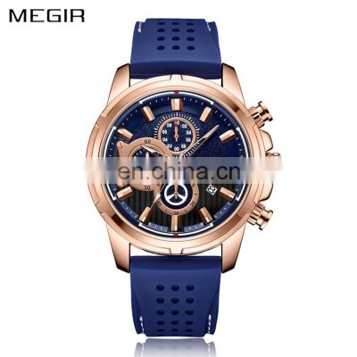 MEGIR 2101 Luxury Silicone Band Chronograph Mens Hand Watch Casual Sports Quartz Analog Wrist Watches