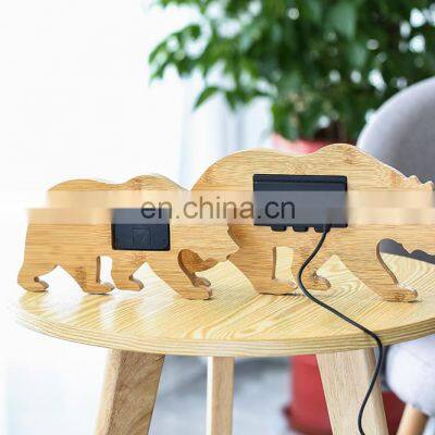 Creative Design Animal Bear Shaped Bedroom Desktop LCD Bamboo Digital Alarm Clock photo-5