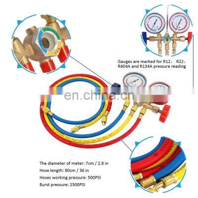CT-536 B Brass Manifold Gauge Set HVAC Refrigeration System Auto Air Conditioner AC Charging R134A R22 R12 ac Charging Hose photo-5
