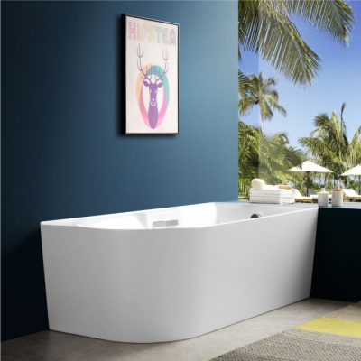 Modern Design Back to Wall Bath Tub Left Corner Small Acrylic Freestanding Bathtub Spa Hot Tub for Bathroom photo-3