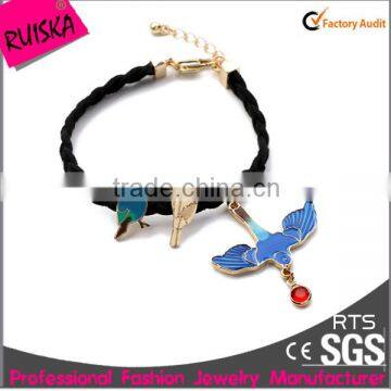 Bird Charms Black String Hand Woven Bracelet