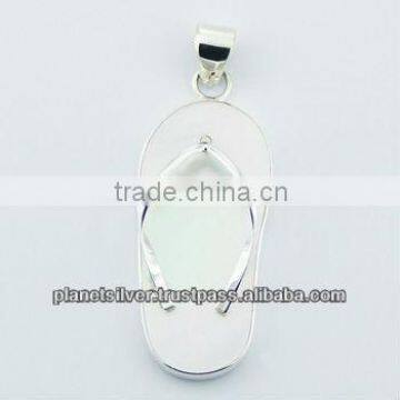 Cute Mother Of Pearl Sterling Silver Flip-Flop Pendant