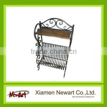 Vintage Metal Wooden Magazine Rack