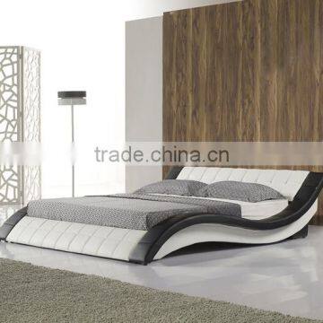 Latest Double Bed Designs S Shaped Bed Frame Made From Leather Black And White Color