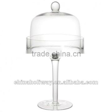 Large pedestal cake dome glass, clear bell jar glass