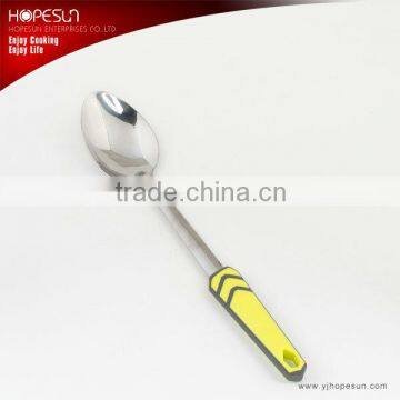 Modern colorful metal kitchen cooking solid spoon with plastic handle