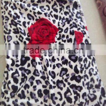 HOT SELLING polyester leopard with rose flannel/fleece fabric