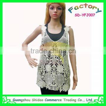 New design style fashion design crochet embroidery cotton lady blouse