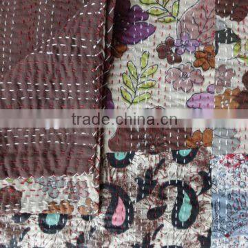 Patchwork Kantha Quilt, Handmade Cotton Bedspread