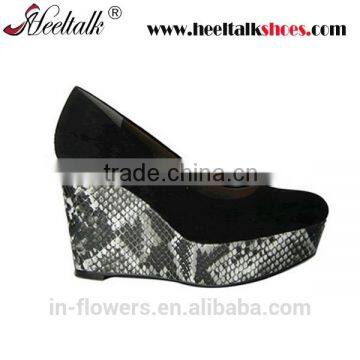 Black suede ladies wedge sandals