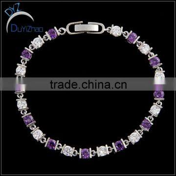 brass CZ platinum round cz purple link bracelet