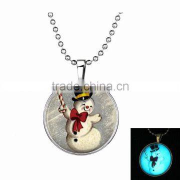 Hot sale new design light jewelry cute Christmas snowman necklace