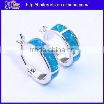 Wholesale Women's Blue Fire Opal Sterling Silver 925 Hoop Earrings