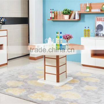 Modern Wooden High Glossy White and Teak Color Round Functional Dining Table and Dining Chair in Dining Room Sets photo-2