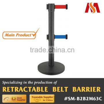 Black Double Belt Queue Line Management Retractable Belt Barrier Post