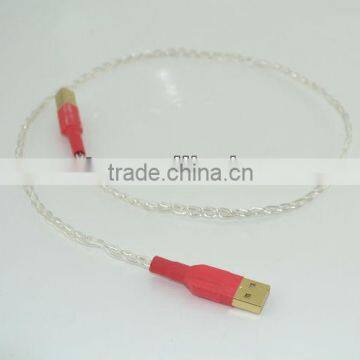 1m Silver plated USB cable with Gold Plated USB Connector DIY Silver USB cable