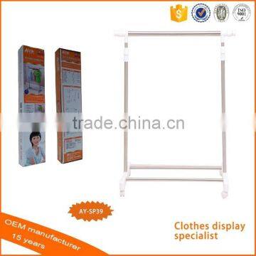 Best quality Movable metal display of Clothing Rack on Wheels,tire display rack with shoe rack shelf