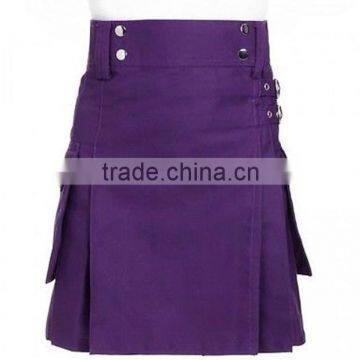 New-Fashion-purple-pleated-utility-kilt-made-to-measure , Purple Cotton Kilt , photo-2