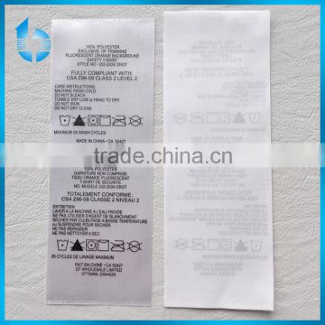 Environmental polyester tape printed washing care label for Canada garments