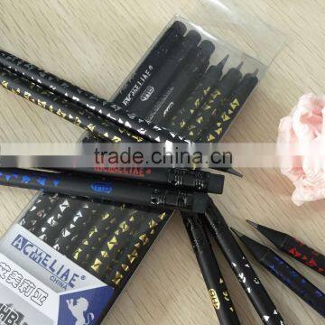 Standard size round shape black wood HB pencil sharpened with heat rolling logo