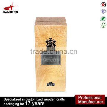 Locked design unfinished wooden single wine bottle box wine glass packing box