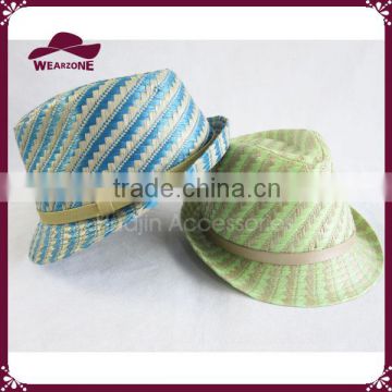 Women's Multi-Color Striped Design Fedora Hat with Beige PU Band