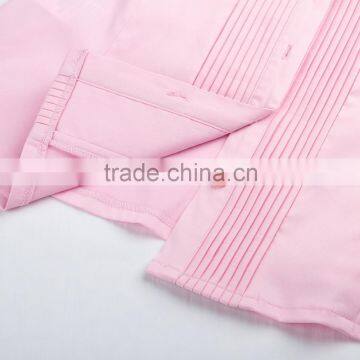 2015 Fashion Pink Color Long Sleeve Blouse Pleated Design Ladies Plus Size Shirt photo-6