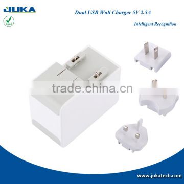 Dual-Port USB Travel Wall Charger 5V 2.4A for iPhone iPad iPod, Samsung Galaxy, Cell Phones, Tablets