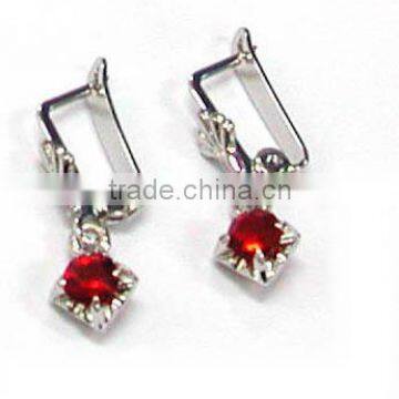 Trendy silver metal with red crystal earrings ,Customized Colors or LOGO and OEM design accept
