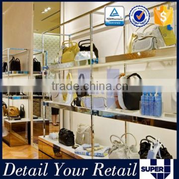 hot sale handbags tempered glass display shelves for retail stores