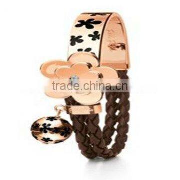 YB255 rose gold plated hight quality PU cheap leather bracelet