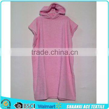 Eco-dyes cotton terry pink color ladies' hooded beach towel poncho