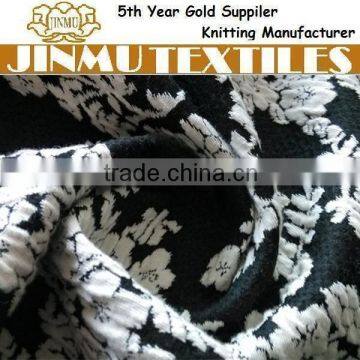 JINMU textiles Black/White Flower Polyester Cotton Stretch Plain Dyed Jacquard Knit Fabric