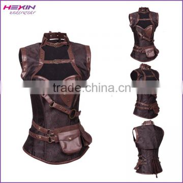 Brocade Overbust Steampunk Corset with Jacket and Belt