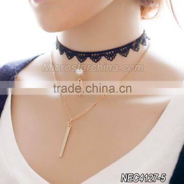 2016 Fashion Woman Hot Sexy Black Lace Multi Layers Fancy Tattoo Choker Necklace 2pcs Set Vintage Lolita Necklace