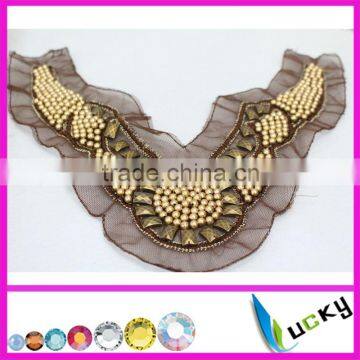 2014 newest beads embroidery neck collar ,neck piece for garment decoration all handmade lace collar