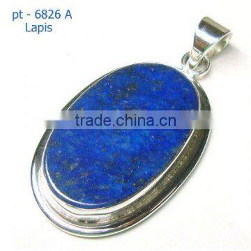 925 Sterling Silver Blue Lapis Lazuli Cabochon Stone Pendant