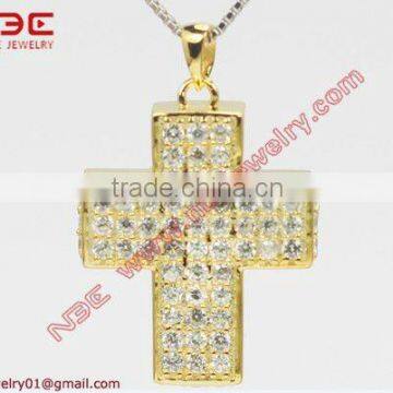 wholesale sterling silver jewelry, Gold plated Cross pendant, 925 silver necklace